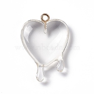 Transparent Resin Pendants, with Light Gold Iron Loops, Melting Heart Charms, Clear, 30~30.5x21~21.5x7mm, Hole: 1.6mm(RESI-F028-01E)