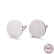 925 Sterling Silver Flat Pad  Stud Earring Findings, Earring Posts with 925 Stamp, Silver, tray: 7mm, 11.5mm, Pin: 0.8mm(STER-K167-045F-S)