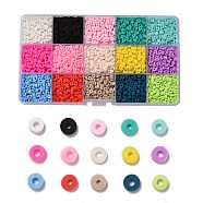 150G 15 Colors Handmade Polymer Clay Beads, Heishi Beads, for DIY Jewelry Crafts Supplies, Disc/Flat Round, Mixed Color, 4x1mm, Hole: 1mm, 10g/color(CLAY-JP0001-12-4mm)