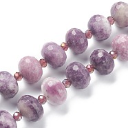 Natural Lepidolite/Purple Mica Stone Beads Strands, with Seed Beads, Faceted, Oval, 18x13mm, Hole: 1.2mm, about 21pcs/strand, 15.35 inch(39cm)(G-B016-02)