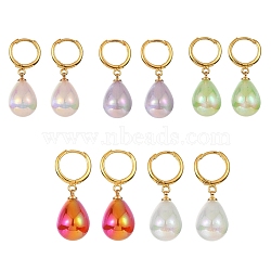 Acrylic Teardrop Dangle Hoop Earrings, Golden Brass Jewelry for Women, Mixed Color, 34.5x12mm(EJEW-JE05279)