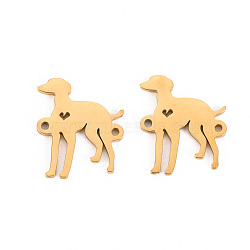 304 Stainless Steel Links Connectors, Laser Cut, Dog, Real 14K Gold Plated, 15x12x1mm, Hole: 1mm(STAS-S116-203G)