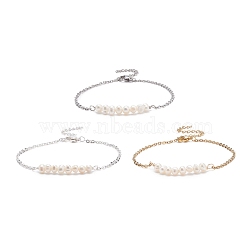 3Pcs 3 Color Natural Pearl Beads Link Bracelet with 304 Stainless Steel Cable Chains for Women, Mixed Color, 7.52~7.68 inch(19.1~19.5cm)(BJEW-JB08002)