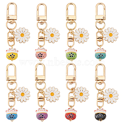 Elite 1 Set Lucky Cat Porcelain Pendant Decorations, Enamel Flower Charms, Clip-on Charms, for Keychain, Purse, Backpack Ornament, Mixed Color, 72mm, 8pcs/set(KEYC-PH0001-88)