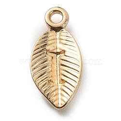 Alloy Pendants, Leaf with Letter Charm, Light Gold, Letter.I, 15.5x7.5x2.5mm, Hole: 1.5mm(FIND-TAC0011-69I-KCG)