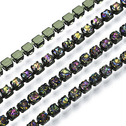 Electrophoresis Iron Rhinestone Strass Chains, Rhinestone Cup Chains, with Spool, Colorful, SS12, 3~3.2mm, about 10yards/roll(CHC-Q009-SS12-B10)