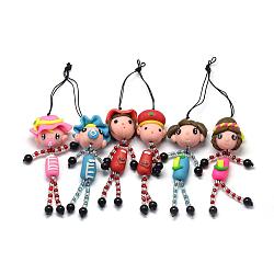 Handmade Polymer Clay Human Mobile Accessories, with Polyester Straps and Seed Beads, Mixed Color, 170~180mm(MOBA-Q009-01)
