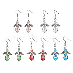 Tibetan Style Alloy Angel Fairy Dangle Earrings, Glass Beaded Drop Earrings, Mixed Color, 50x22mm(EJEW-JE05425-01)