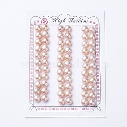 Natural Cultured Freshwater Pearl Beads, Half Drilled, Round, Misty Rose, 7~8x6.5~7mm, Hole: 1mm(PEAR-I004A-04)