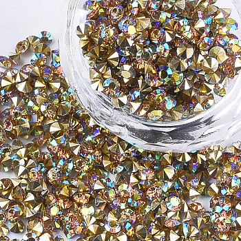 Eco-Friendly Pointed Back Resin Rhinestones, Back Plated and AB Color Plated, Diamond Shape, Light Smoked Topaz, 4.7mm, about 4320pcs/bag