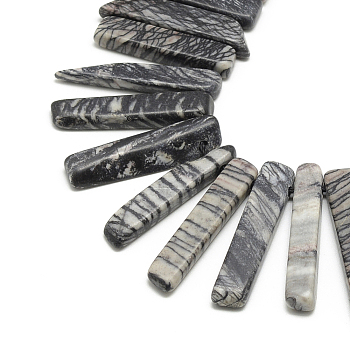 Natural Black Silk Stone/Netstone Beads Strands, Rectangle, 20~65x7~15x6~10mm, Hole: 2mm, about 30~40pcs/strand, 15.75 inch(40cm)