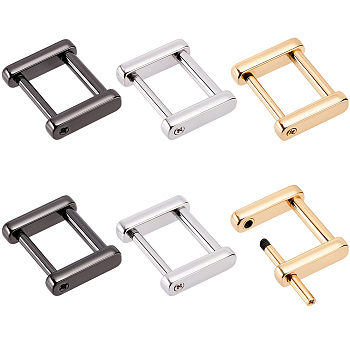 6Pcs 3 Colors Alloy Screw Shackle, Bag Adjustable Buckles for Bag Strap Connector, Rectangle, Mixed Color, 19.5x23.5x5.5mm, Hole: 16x10.5mm, 2pcs/color
