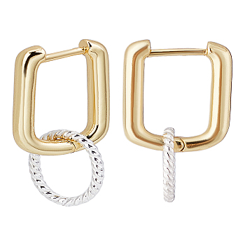 Brass Huggie Hoop Earrings for Women, with 925 Sterling Silver Twist Linking Ring, Real 18K Gold Plated, 23mm