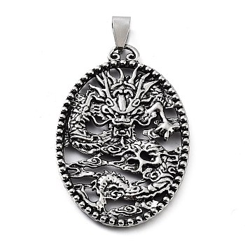 Tibetan Style Alloy Pendants, Dragon Charms, Antique Silver, 48x31x3.5mm, Hole: 7.5x4.5mm