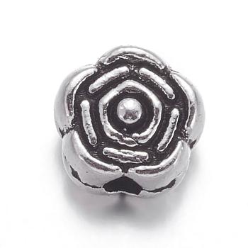 Tibetan Silver Spacer Beads, Lead Free & Cadmium Free, Flower, Great for Mother's Day Gifts making, Antique Silver, about 6.5mm in diameter, hole: 1mm