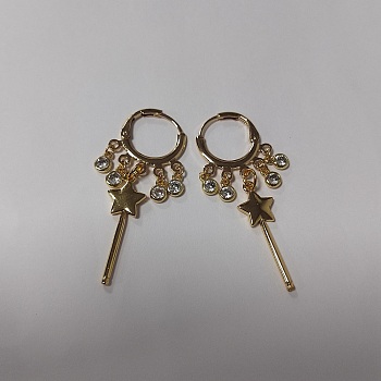 Star Brass Dangle Huggie Hoop Earrings, Clear Cubic Zirconia Drop Chandelier Earrings for Women, Golden, 47mm, Pin: 0.8mm