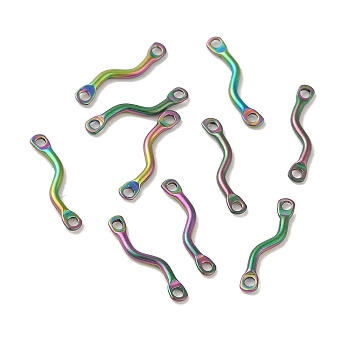 Ion Plating(IP) 304 Stainless Steel Links Connector Charms, Twisted Bar, Rainbow Color, 14x2.5x1.2mm, Hole: 1.2mm
