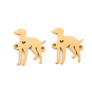 304 Stainless Steel Links Connectors, Laser Cut, Dog, Real 14K Gold Plated, 15x12x1mm, Hole: 1mm