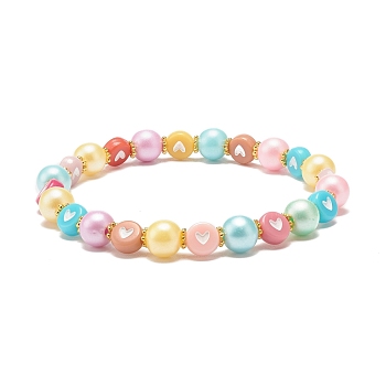 Acrylic Beaded Stretch Bracelet with Heart for Women, Colorful, Inner Diameter: 2-1/4 inch(5.8cm)