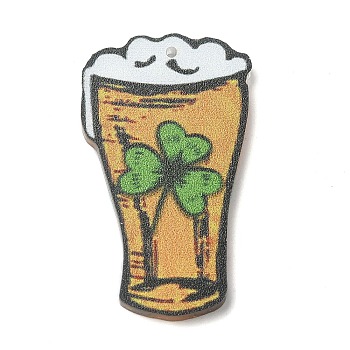 Saint Patrick's Day Opaque Printed Acrylic Pendants, Beer, 41x24x2mm, Hole: 1.2mm