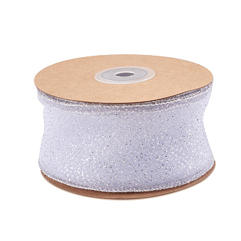 10 Yards Sparkle Polyester Glitter Ribbon, for Garment Accessories, Flat, White, 2 inch(50mm)