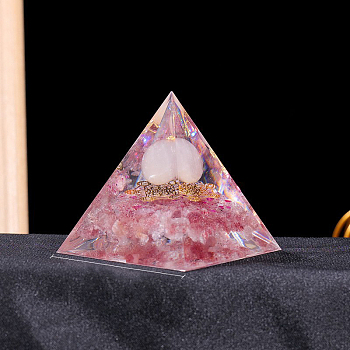 Resin Orgonite Pyramid Display Decorations, with Natural Strawberry Quartz, for Home Office Desk, 60mm