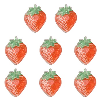 Translucent Resin Decoden Cabochons, Imitation Fruit, Strawberry, Orange Red, 21.5x17x7mm