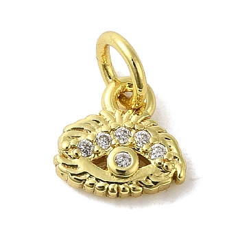 Brass Micro Pave Cubic Zirconia Charms, Real 18K Gold Plated, Eye Charms, Clear, 8x7.5x2mm, Hole: 3mm