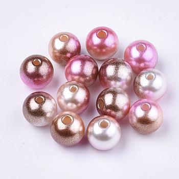 Rainbow ABS Plastic Imitation Pearl Beads, Gradient Mermaid Pearl Beads, Round, Saddle Brown, 9.5~10x9mm, Hole: 1.6mm, about 1000pcs/500g