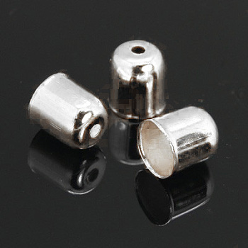Iron Cord Ends, End Caps, Bell, Silver Color Plated, 8x7mm, Hole: 1.5mm, 6mm Inner Diameter