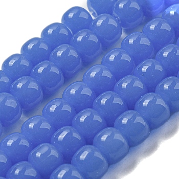 Imitation Jade Glass Beads Strands, Barrel, Royal Blue, 8x6mm, Hole: 1.6mm, about 61~62pcs/strand, 14.84''~15.16''(37.7~38.5cm)