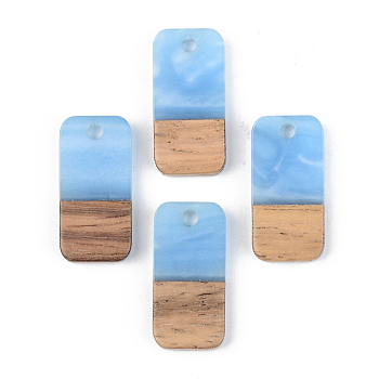 Opaque Resin & Walnut Wood Pendants, Rectangle, Cornflower Blue, 21.5x10x3mm, Hole: 2mm