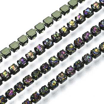 Electrophoresis Iron Rhinestone Strass Chains, Rhinestone Cup Chains, with Spool, Colorful, SS12, 3~3.2mm, about 10yards/roll