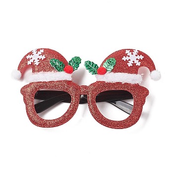Christmas Plastic & Non-woven Fabric Glitter Glasses Frames, for Christmas Party Costume Decoration Accessories, Hat, 97x175x24mm