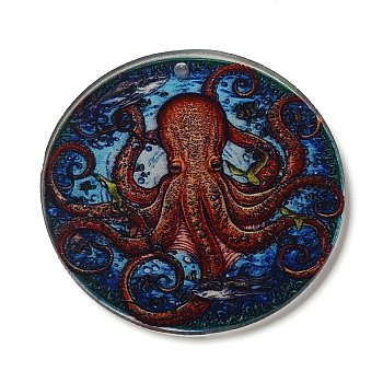 Acrylic Pendants, Animals, Octopus, 38x38x1.7mm, Hole: 1.6mm