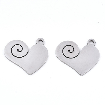 201 Stainless Steel Pendants, Laser Cut, Heart, Stainless Steel Color, 15x17x0.9mm, Hole: 1.6mm