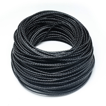 Leather Braided Cord, Black, 5mm, about 54.68 yards(50m)/bundle
