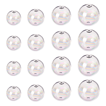 Round Mechanized Blown Glass Globe Beads, for Stud Earring Findings or Crafts, Half Drilled, Clear, 12~18x11~17.5mm, Hole: 1~2.5mm, 24pcs/box