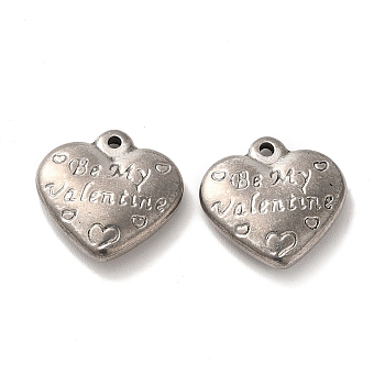 Valentine's Day 304 Stainless Steel Pendants, Heart with Word Be My Valentine, Stainless Steel Color, 17x17x4mm, Hole: 1.6mm