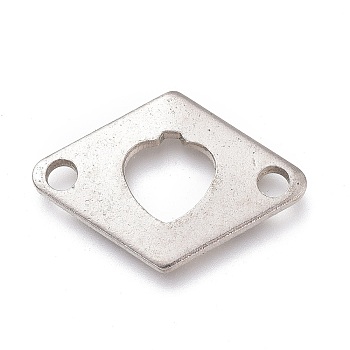 304 Stainless Steel Links Connectors, Rhombus, Stainless Steel Color, 12.5x18x1mm, Hole: 1.8mm