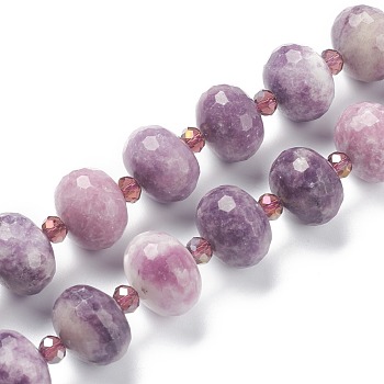 Natural Lepidolite/Purple Mica Stone Beads Strands, with Seed Beads, Faceted, Oval, 18x13mm, Hole: 1.2mm, about 21pcs/strand, 15.35 inch(39cm)