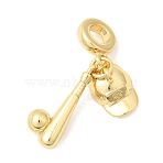 Sports Brass European Dangle Charms, Baseball Bat Cap Large Hole Pendants, Long-Lasting Plated, Cadmium Free & Lead Free, Rack Plating, Real 18K Gold Plated, 32.5mm, Hole: 4.5mm(KK-A296-15A-G)