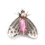 Colorful Rhinestone Moth Brooch with Imitation Pearl Beaded, Alloy Badge for Backpack Clothes, Antique Silver, 48x47.5x10mm, Pin: 0.6mm(JEWB-P014-05AS)