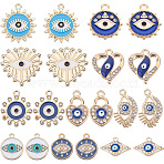 40Pcs 10 Styles Evil Eye Alloy Enamel Pendants, with Crystal Rhinestone, Flower & Flat Round & Heart & Sun Charms, Light Gold, 14.5~22x12~21x1.5~3.5mm, Hole: 1.5~2mm, 4pcs/style(FIND-SC0006-75)