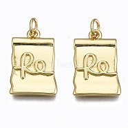 Brass Pendants, with Jump Rings, Nickel Free, Twist Rectangle with Word, Real 16K Gold Plated, 19x12x2mm, Hole: 3mm(KK-N237-010-NF)