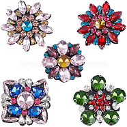 5Pcs 5 Style Glass Rhinestone Beading Flower Applqiues, Sew on Felt Patches, Costume Ornament Accessories, Mixed Color, 41~49x39~50x8~11mm, 1pc/style(PATC-GF0001-23)