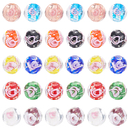 PandaHall Elite 60Pcs 10 Colors Handmade Luminous Inner Flower Lampwork Beads, Round, Mixed Color, 9~10mm, Hole: 1~2mm, 6pcs/color(LAMP-PH0001-22B)