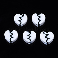 Handmade Polymer Clay Beads, for DIY Jewelry Crafts Supplies, Heart, White, 8x9~9.5x4~4.5mm, Hole: 1.8mm(CLAY-N008-023L)