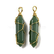 Glass Pendant, with Golden Brass Wire Findings, Bullet Charms, Sea Green, 41~43x8.5~10x10mm, Hole: 5mm(GLAA-H029-06G-05)