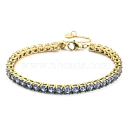 Rhinestone Bracelet, Real 14K Gold Plated 304 Stainless Steel Link Chain Bracelet, Light Sapphire, 9-1/8 inch(23cm)(BJEW-C049-01G-05)